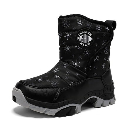 

Ediodpoh Children s Winter Solid Color Snow Boots for Boys And Girls Non Warm Boots With Wool Thickening Kids Shoes Black 3.5