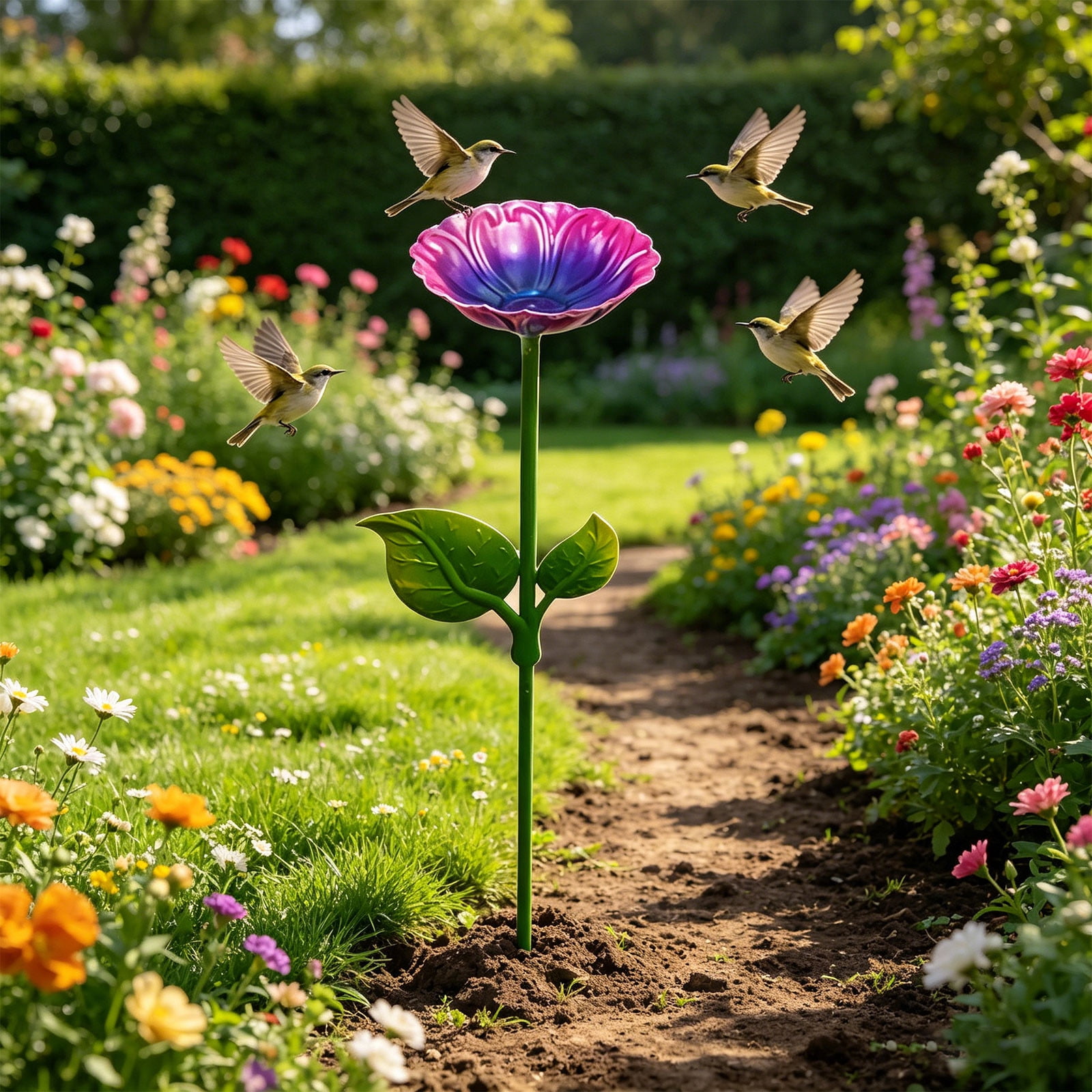 Werulen Iron Bird Bath Ground Stake Sturdy Stable Base,Outdoor Garden Yard Bird Care Feeding,Bird Bath,Garden Yard Decor,Bird Feeding Tool