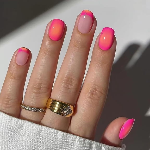 Extra Short Press on Nails Square Fake Nails Pink Full Cover Flower False Nails with Designs Glitter Glossy Glue on Nails Cute Acrylic Nails Artificial Nails for Women Girls 24 Pcs s16 24 Fl Oz