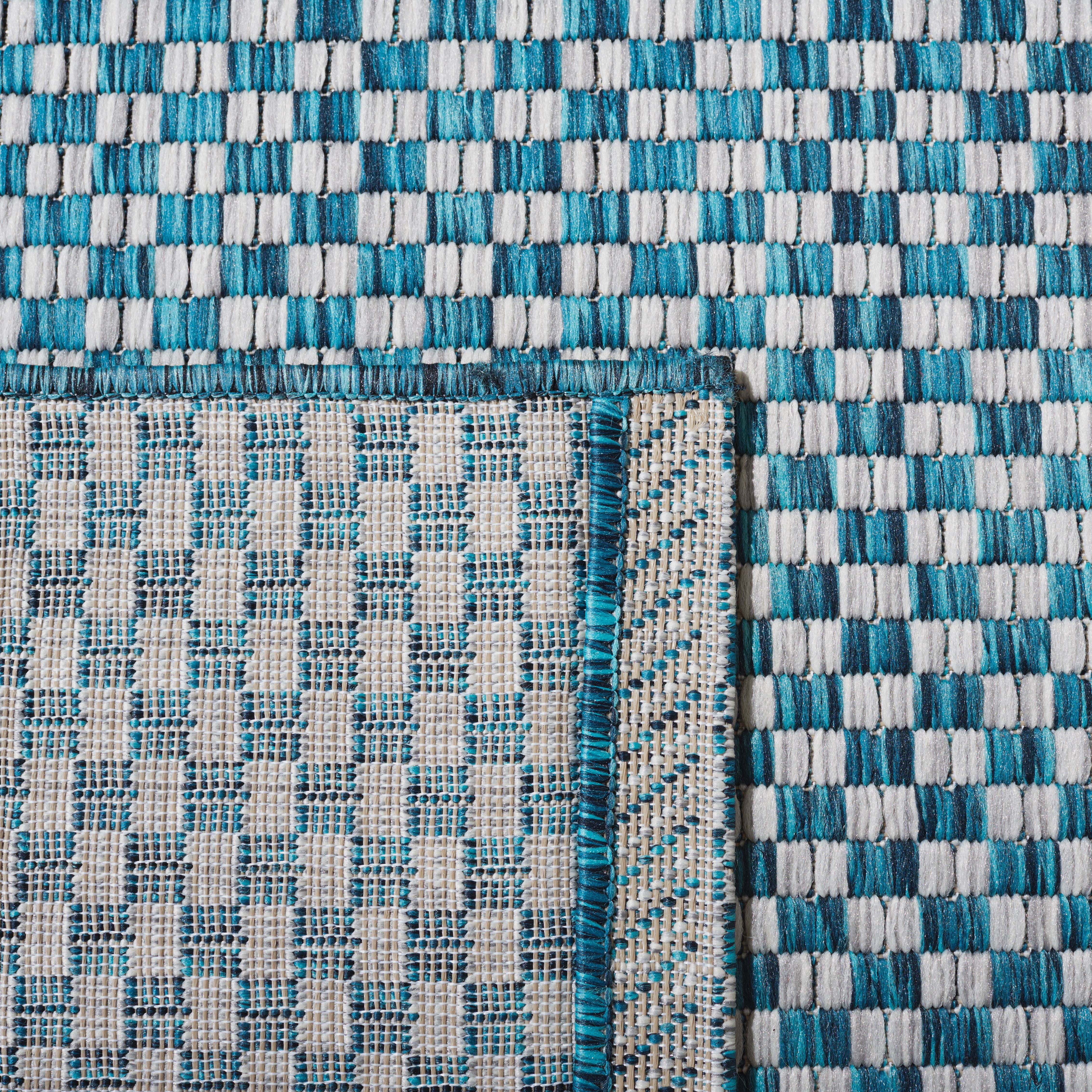 SAFAVIEH Courtyard Blair Checkered Indoor/Outdoor Runner Rug, Turquoise/Light Grey, 2'3" x 18'