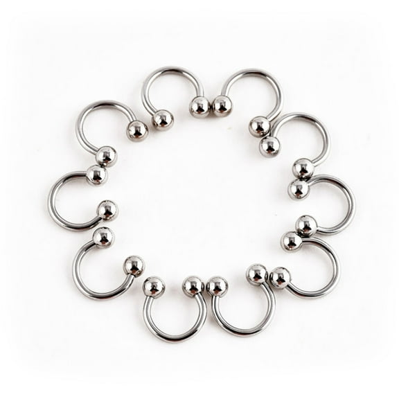 Ayyufe Pack Of 10 Stainless Steel Horseshoe Bar Lip Nose Ear Ring Stud Body Piercing Set