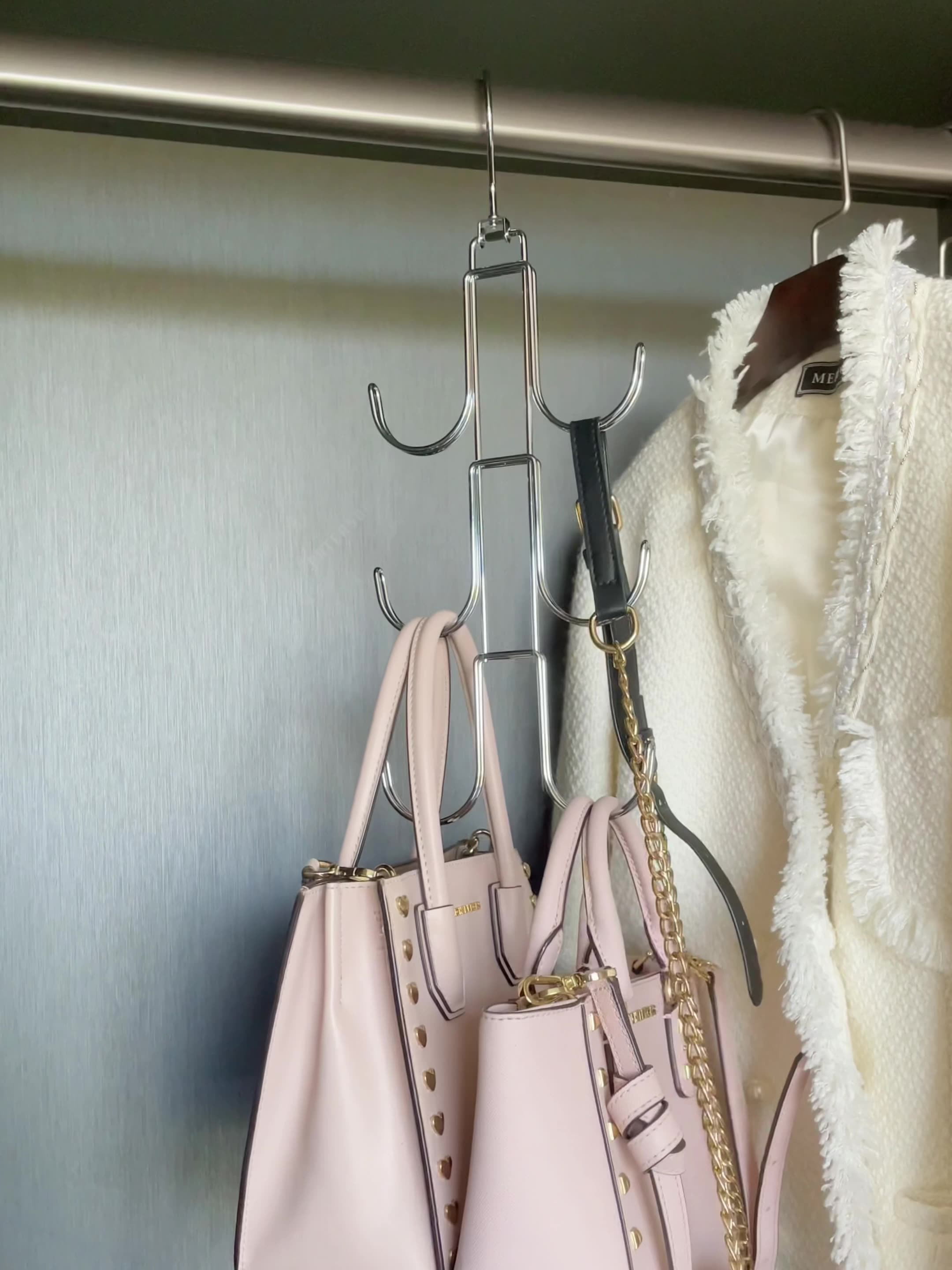 S Hooks Twist Design Bag Hanger ,Closet Rod Hooks for Hanging  Handbags,Purses,Belts,Scarves,Hats,Clothes,Pots and Pans. (8, White) 