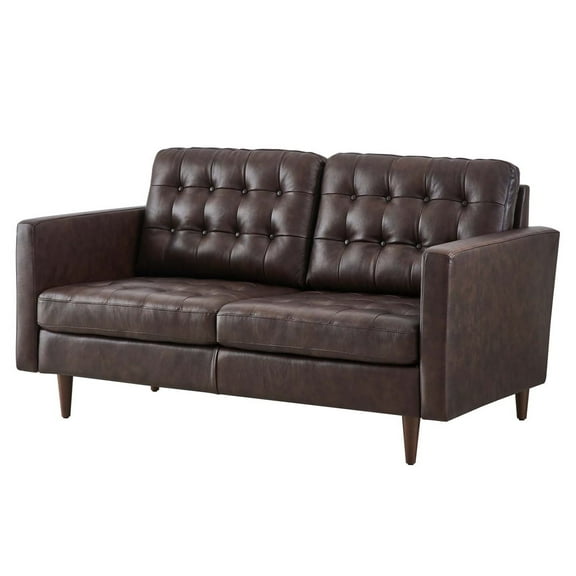 Loveseat Sofa Couch, Brown, Leather, Mid Century Living Lounge Cafe Lobby Hospitality Restaurant, Modern Contemporary HB34404