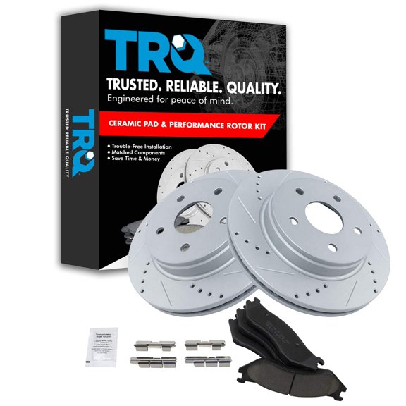 TRQ Front Performance Brake Pad & Rotor Kit Brake Pads Brake Rotors Set Ceramic Premium G-Coated Fits Select 2004-2006 Dodge Durango 2003-2005 Ram 1500