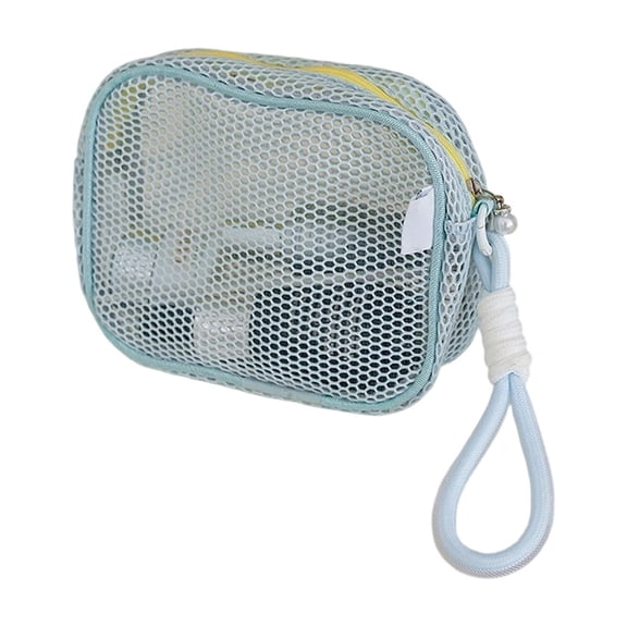 Makeup Bag Set, Mesh Cosmetic Bag for Women, Toiletry Travel Organizer with Zipper, Breathable Mesh Pouch with Wrist Strap, Portable Storage Pouch for Fitness, Swimming Pool, and Camping