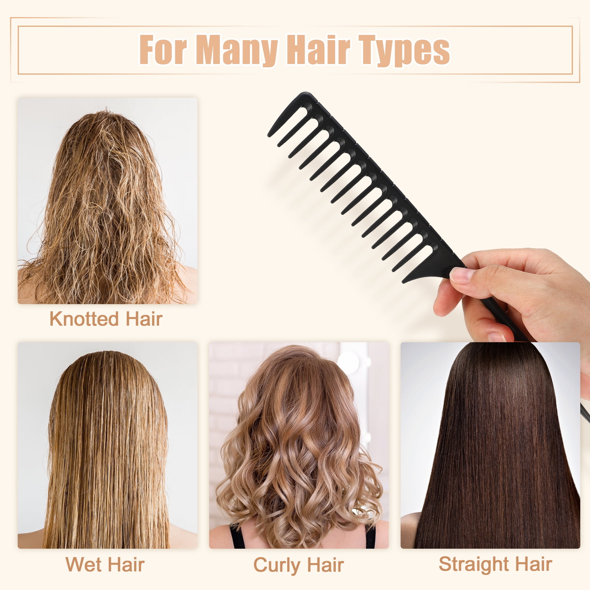 Unique Bargains Wide Tooth Rat Tail Comb Plastic for Wet Curly Hair for Women Men Black