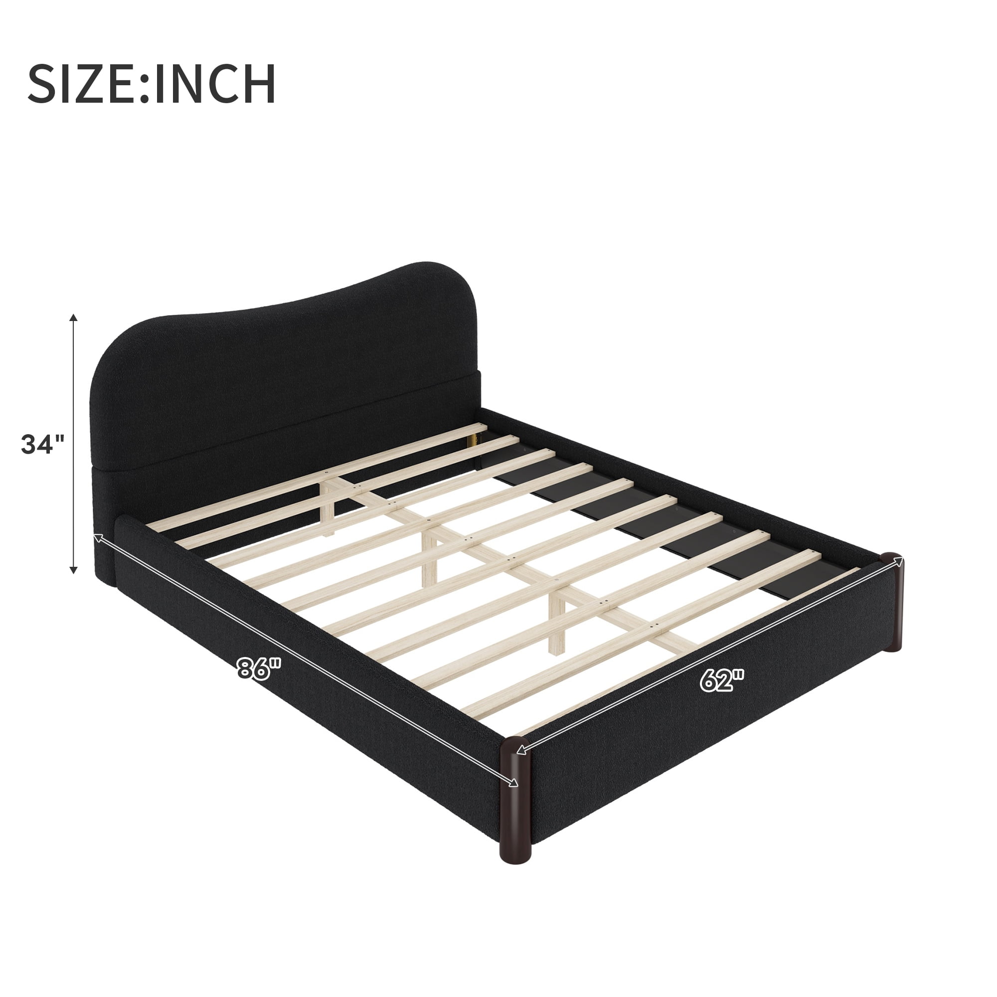 Euroco Upholstery Queen Size Platform Bed, Black
