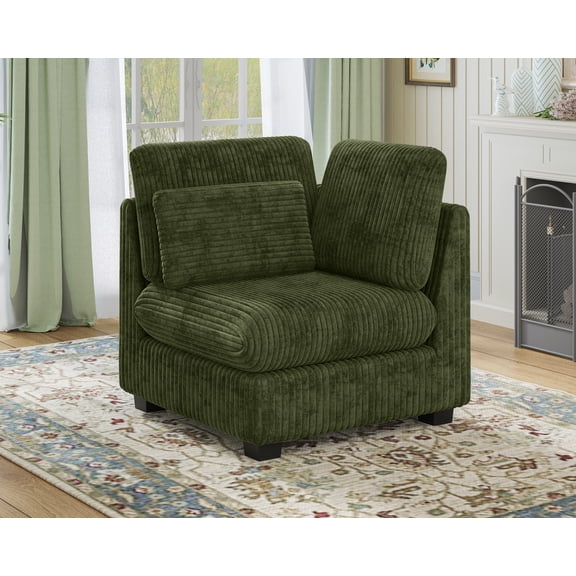CHIC HOUSE Corner Seat for Modular Oversized Couch,Plush Corduroy Upholstered Chaise Module with Chenille Fabric,Convertible Sectional Sofa Unit in Green