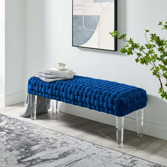 Modway Prologue Woven Performance Velvet Ottoman in Navy