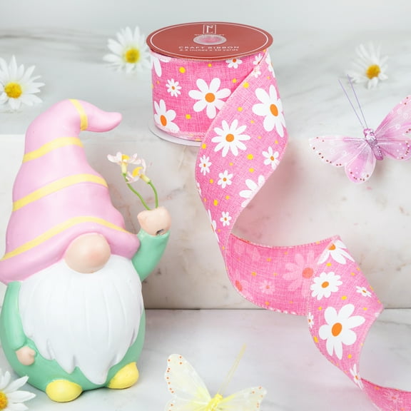 Northlight Pink and White Floral Spring Easter Wired Craft Ribbon 2.5" x 10 Yards