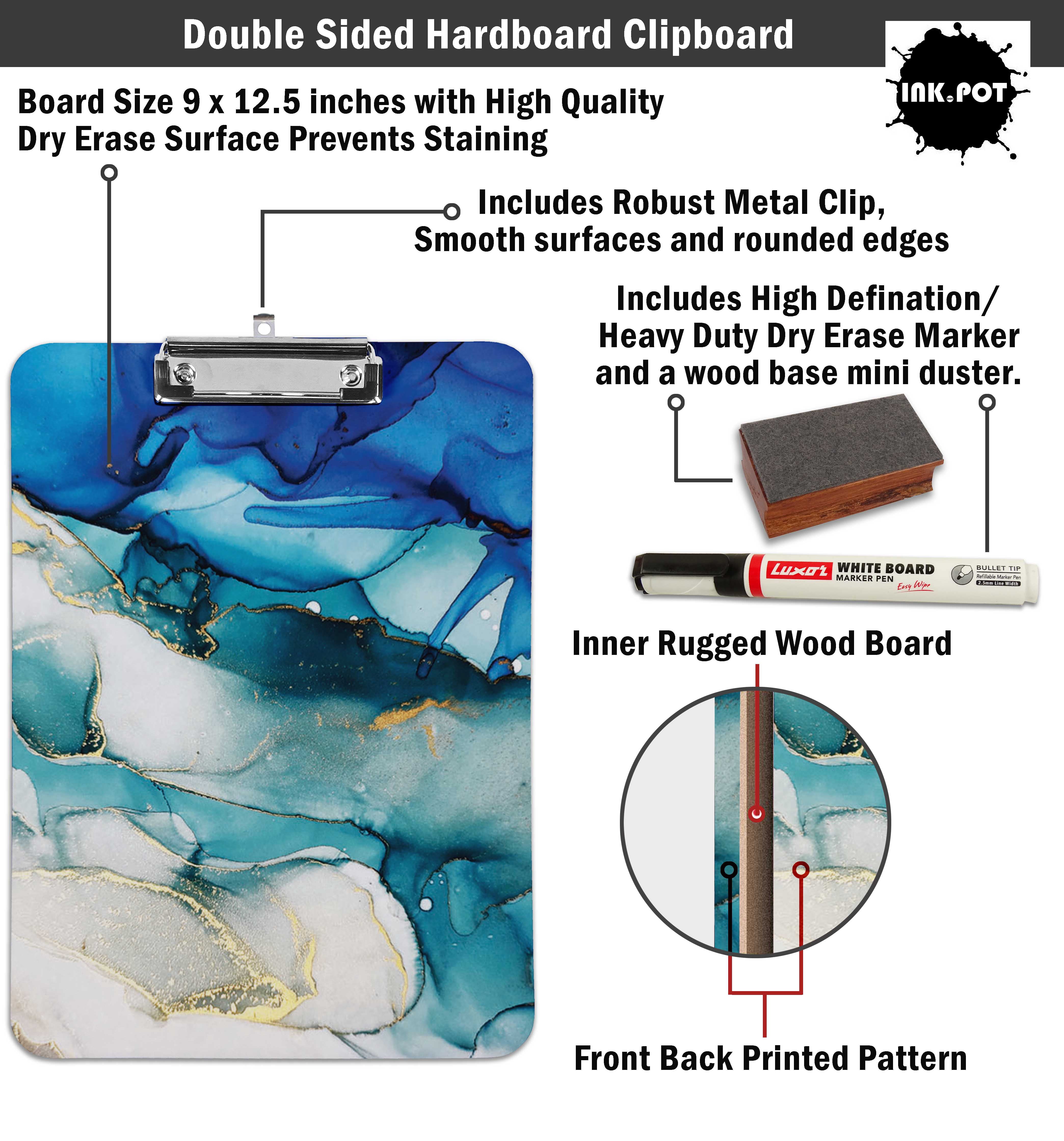 Inkdotpot Dry Erase Double Sided Clipboard Marble Watercolor Printed Paperboard Clipboard With Free Marker & Duster