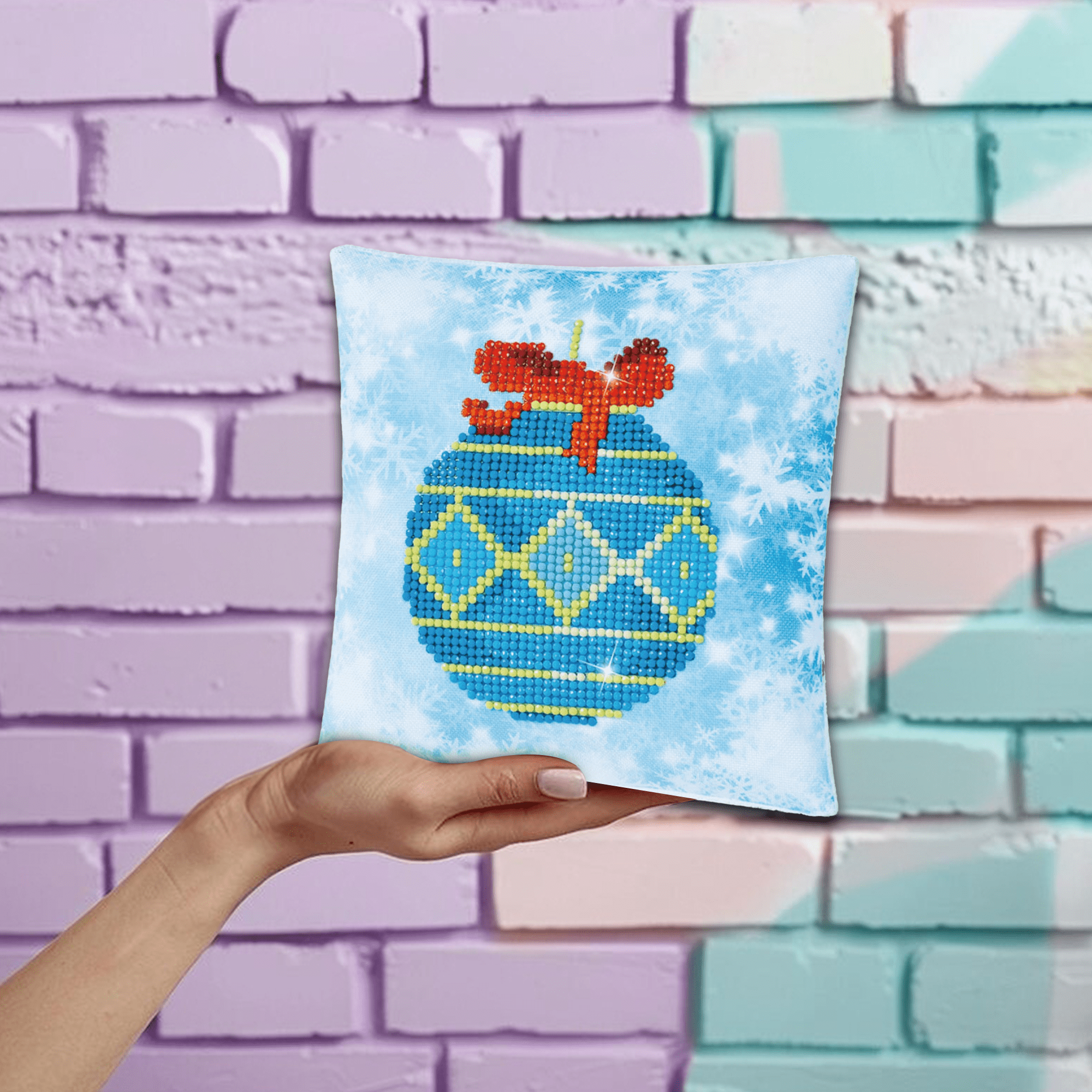 Diamond Dotz Blue Bauble Pillow Ornament  Diamond Painting Kits for Adults - Diamond Art Kits a Relaxing Creative Craft Kit with Dotz Gems 7"x7"