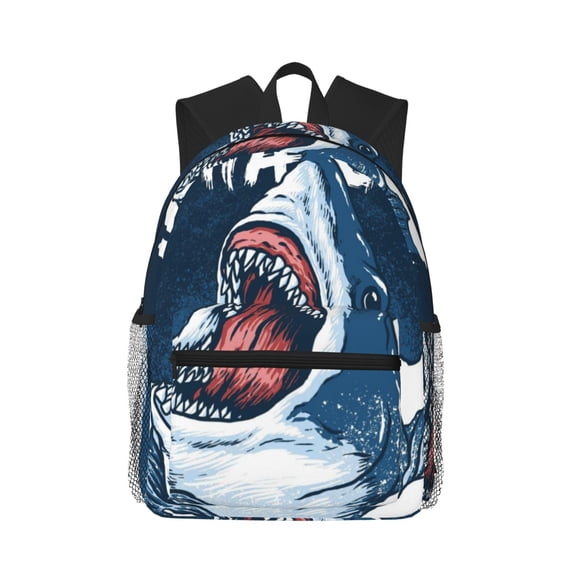 Honeii Shark Print School Backpack,Casual Lightweight Travel Rucksack Daypack,Backpacks for College High