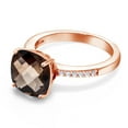thumbnail image 3 of Gem Stone King 18K Rose Gold Plated Silver Cushion Checkerboard Brown Smoky Quartz Ring for Women | 3.97 Cttw | Gemstone Birthstone | Available in Size 5, 6, 7, 8, 9, 3 of 5