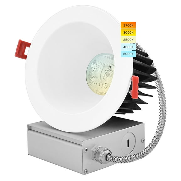 Luxrite 4 inch LED Recessed Lighting with J-Box, 18W, 1500 Lumens, 5 Color Selectable, Dimmable, Wet Rated, IC Rated, ETL Listed