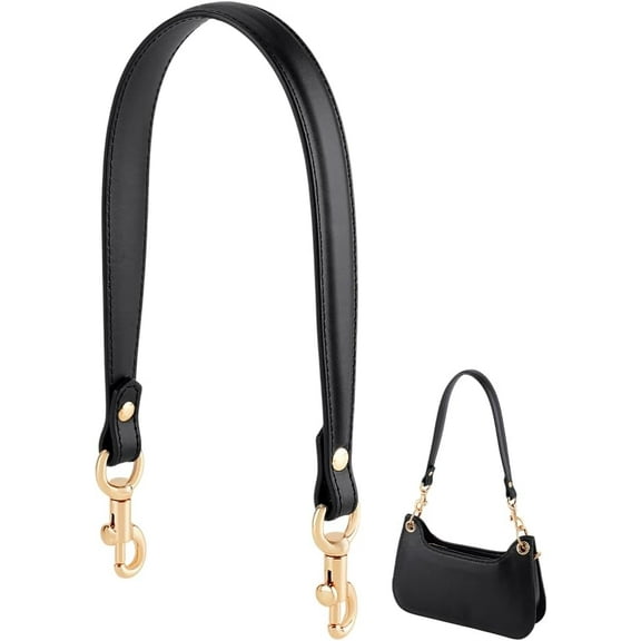 20 Inch Black Genuine Leather Purse Strap Bag Handle Purse Replacement Strap Short Bag Handle with Swivel Buckles