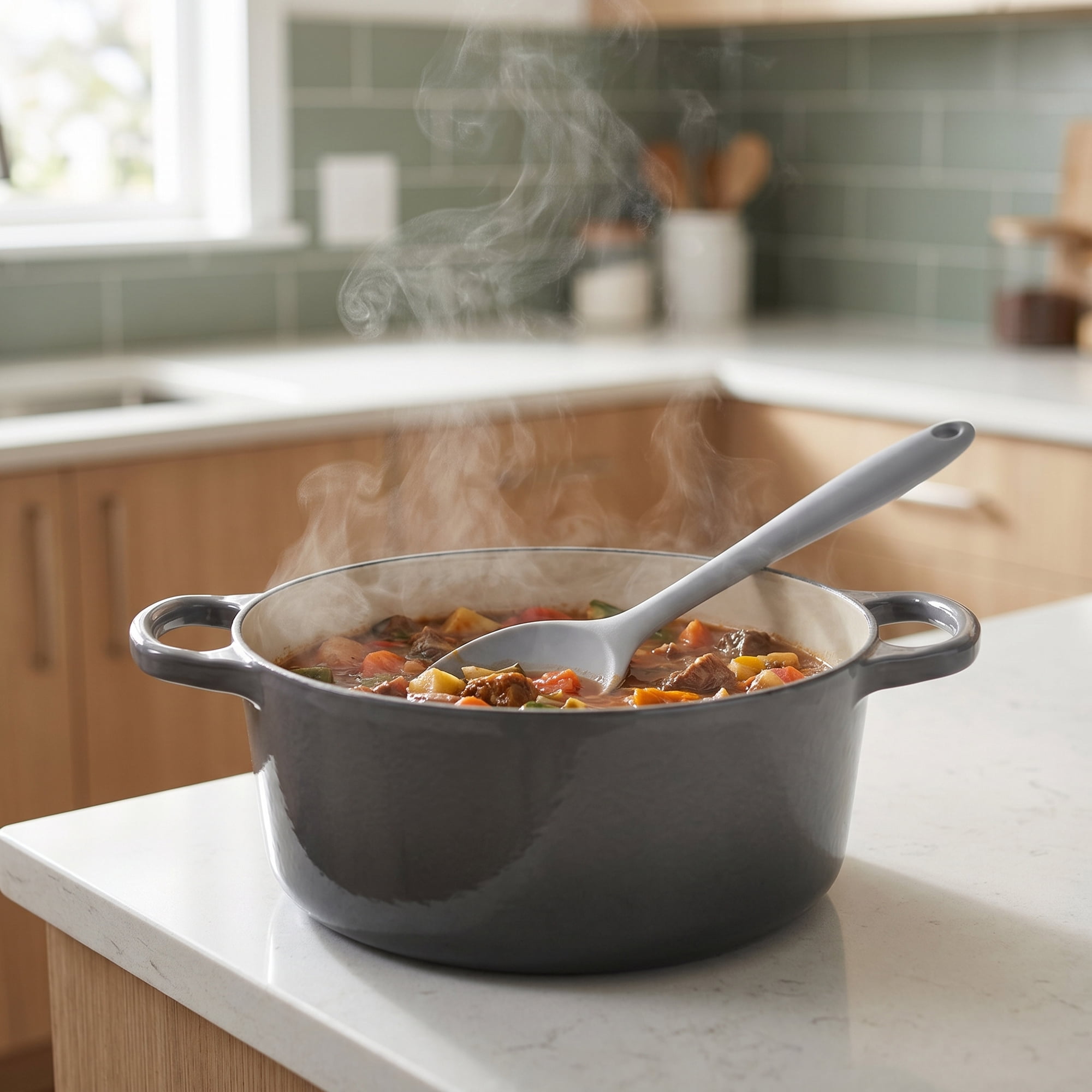 Unique Bargains Silicone Non Stick Heat Resistant Cooking Spoon Dark Grey 11x2.3in