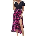 thumbnail image 2 of Robes pour Femmes 2024 Été Surdimensionnée pour Manches Courtes Col en V Boho Imprimé Floral Ceinture Taille Haute Basse à Volants Robe Maxi Cocktail 50 % de Réduction!, 2 of 7