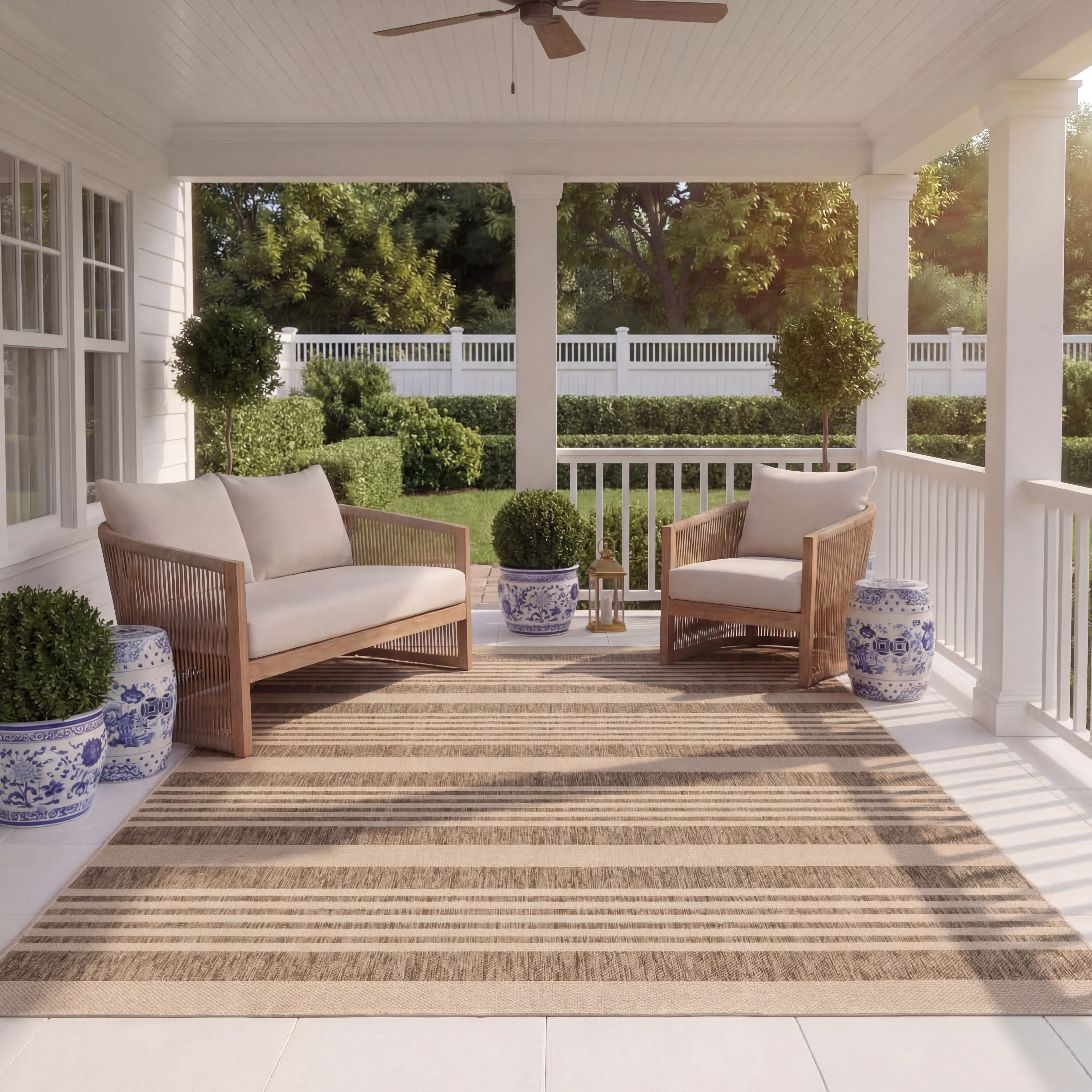 Safavieh Courtyard Caroline Striped Indoor/Outdoor Area Rug, Brown/Bone, 4' x 4' Square
