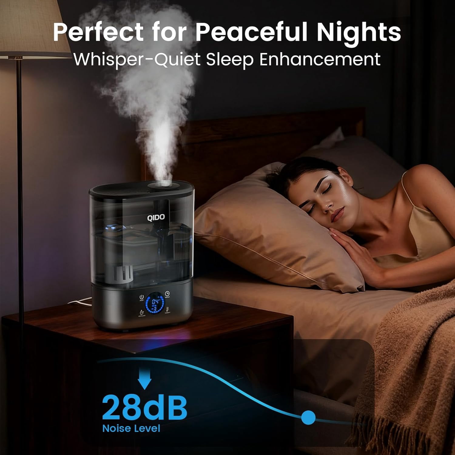 Top Fill Humidifiers for Bedroom, 5 L Cool Mist 36H Super Long Time, Quiet 28dB Essential Oil Diffuser for Baby & Plants, 3 adjustable Mist with Touch/APP/7-color Nightlight, Auto Shut-off, Black
