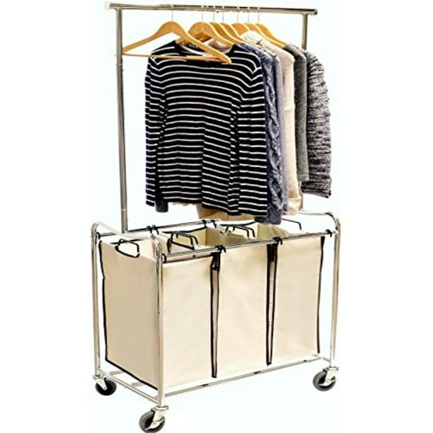 DecoBros HeavyDuty 3 Bag Laundry Sorter Cart with Hanging Bar