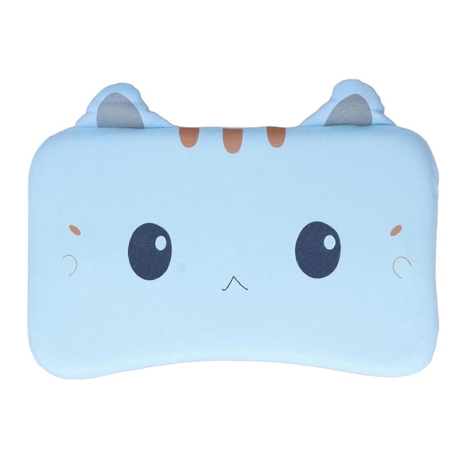 Baby Pillow Big-Eyed Cat Shape Relieve Pressure Soft Comfortable Safe Cartoon Image Neck Pillow Blue