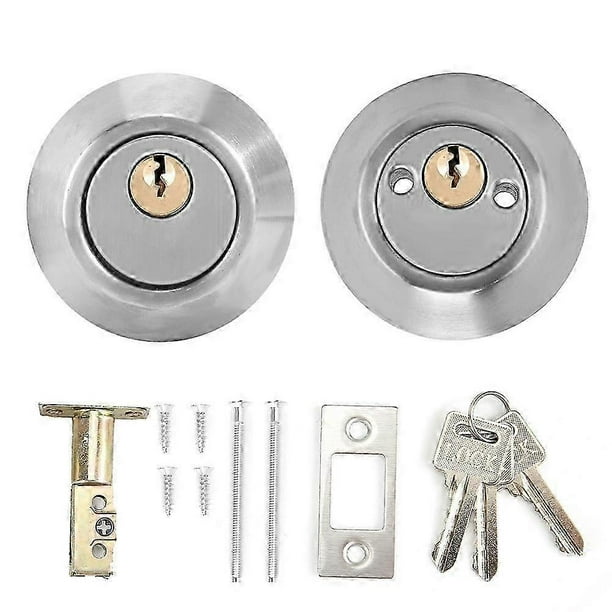 Double Cylinder Steel Security Door Bolt with Lock on Both Side for Wood Doors(Silver)