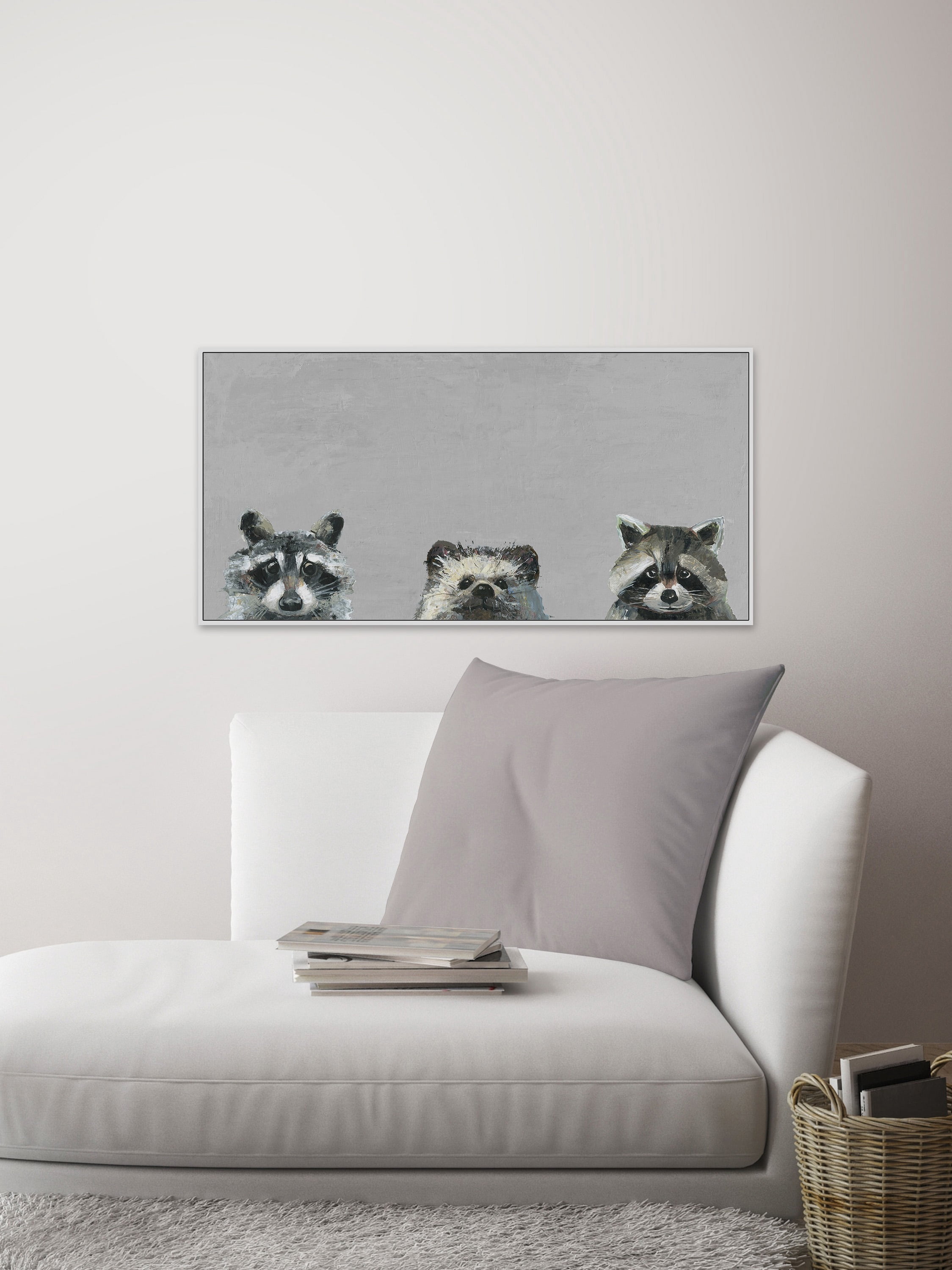 Three Cuties in Gray Floater Framed Painting Print on Canvas