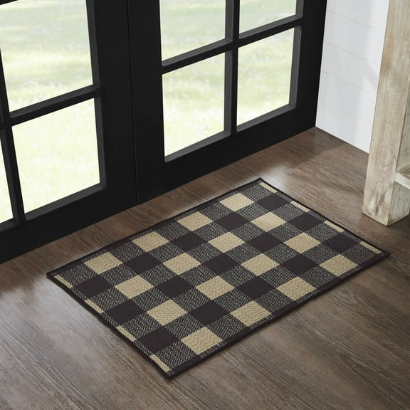 VHC Brands Black Check Indoor Rug Rect 20x30, Polyester Area Rug, Accent Rug, Floor Decor, Black Check Collection, Rectangle 20x30, Country Black