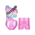 thumbnail image 2 of Yeahdor Kids Girls Gymnastics Dance Outfit Asymmetrical Shoulder Cutout Waistline Tank Leotard Biketard with Metallic High Waisted Shorts Zebra 6, 2 of 7