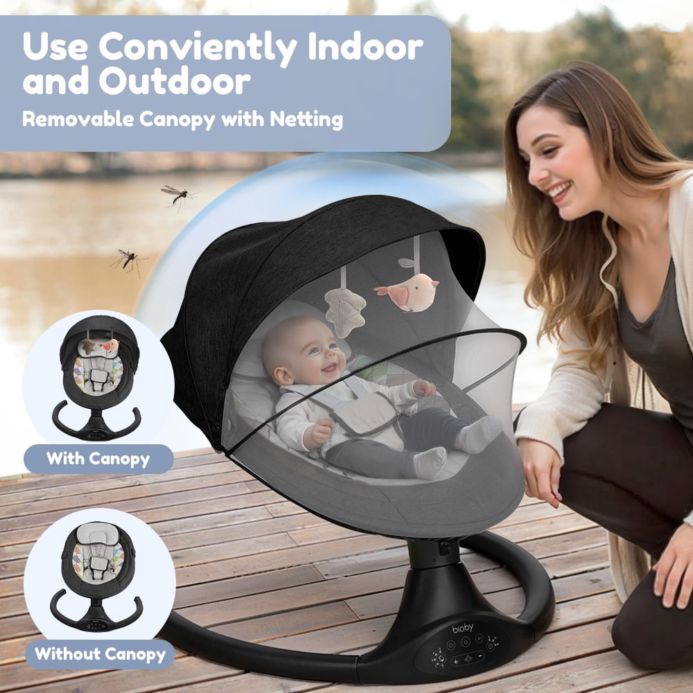 Electric Baby Swing, Caveen Infant Swing Rocker with Remote Control, 5 Sway Speeds, Bluetooth Music, Black