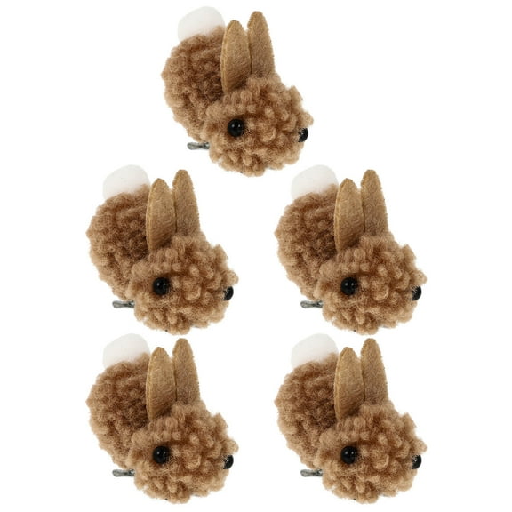 EXHUMKY 5-Pack Winter Plush Hair Clips Khaki Bunny Barrettes Cute Accessories for Parties and Everyday Wear