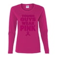 thumbnail image 2 of Wild Bobby Tough Guys Wear Pink Distressed Breast Cancer Awareness Women Graphic Long Sleeve Tee, Fuschia, X-Large, 2 of 6