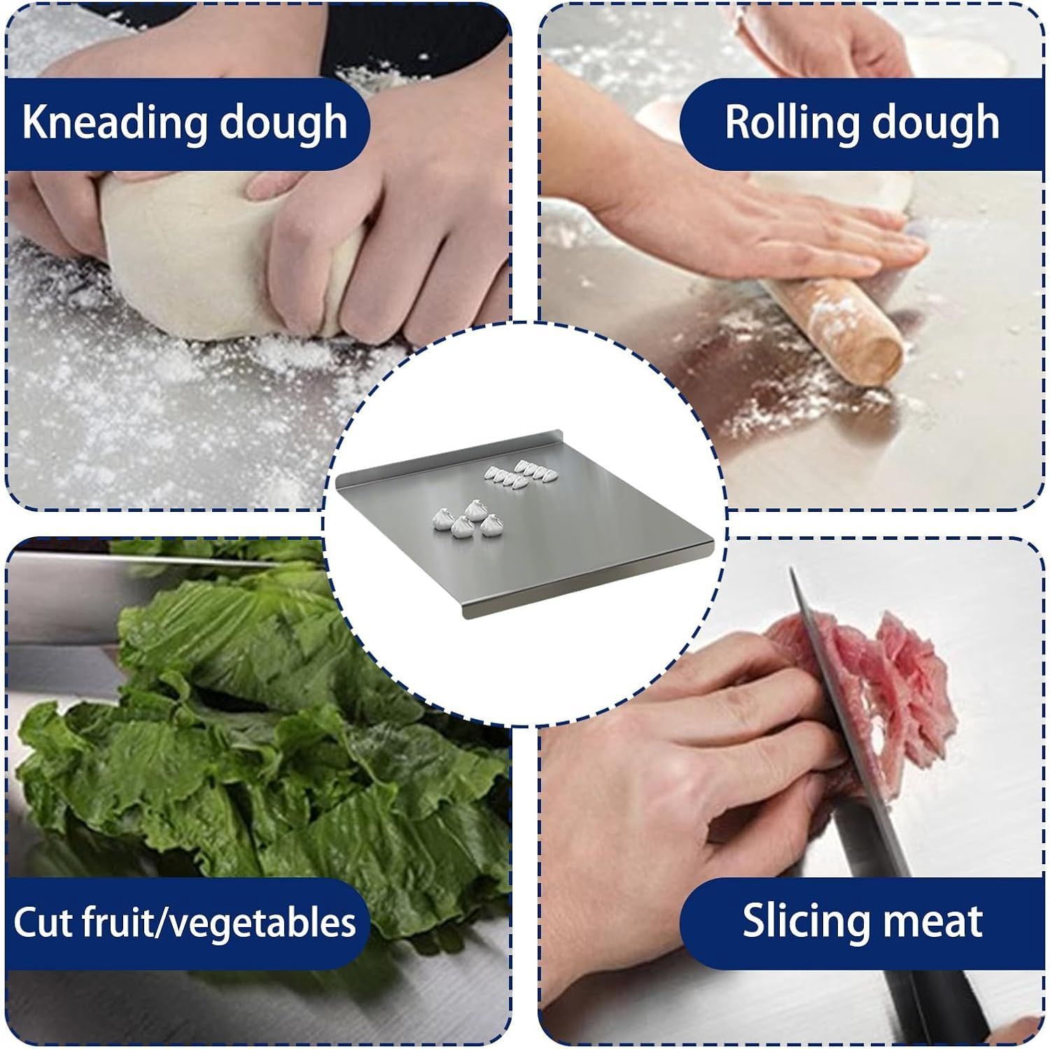Xxl Cooked Meat Baking Tray, Double-Sided Cutting Board, Stainless Steel Rolling Plate, Breakfast Tray, Suitable For Fruits, Vegetables, Meats, Father's Day Gift Chopping Kitchen Knives