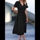 thumbnail image 5 of Vestido Bohemio Informal de Corta con Escote en V y Dobladillo para Mujer, Color Negro, Talla XL, 5 of 9