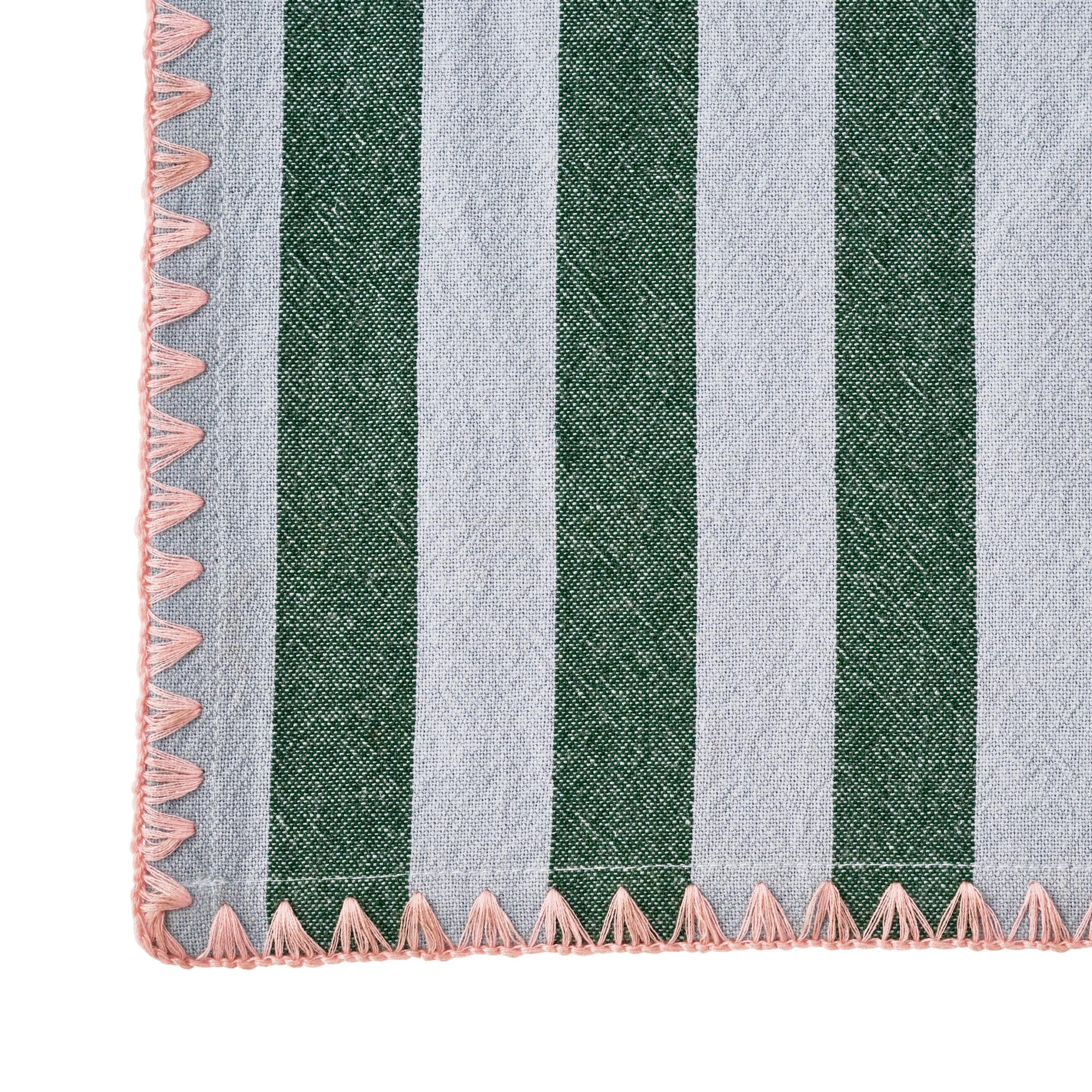 Beautiful Home by Drew Barrymore Yarn Dyed Stripe Whipstitch Fabric Tablecloth, Thyme Blue, 102 in x 60 in