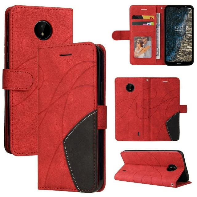 GANGXUN Flip Case for Nokia C10/C20 – Leather Wallet Cover with Card Slots, Kickstand & Color Stitching Protective Folio