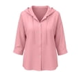 thumbnail image 6 of Miqool Cotton Linen Hoodies for Women Button Down Short Sleeve Collared Drawstring Flowy Tops Beach Vacation Outfits, 6 of 6