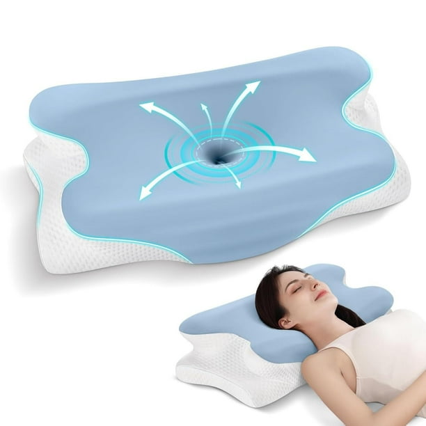 Almohada Memory Foam, Almohadas Ortopedica Cervical Pueden Aliviar el Dolor,2 Alturas Ajustables + Funda de Seda Refrescante - Soporte Ergonomico para Dormir de Lado, Espalda o Estómago