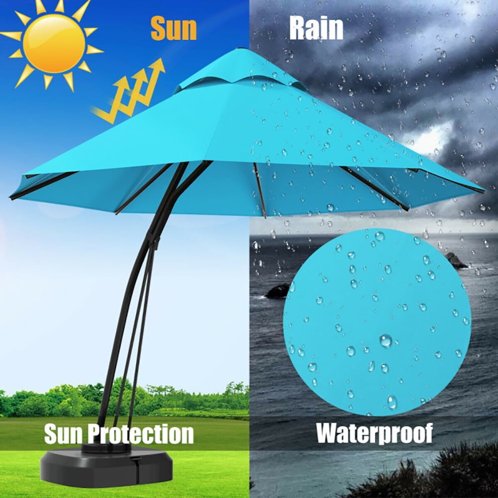 Aimee Lii 11 Feet Outdoor Cantilever Hanging Umbrella with Base and Wheels, Patio Umbrella with Base Included, Turquoise Aimee Lii 11 Feet Outdoor Cantilever Hanging Umbrella with Base and Wheels, Patio Umbrella with Base Included, Turquoise