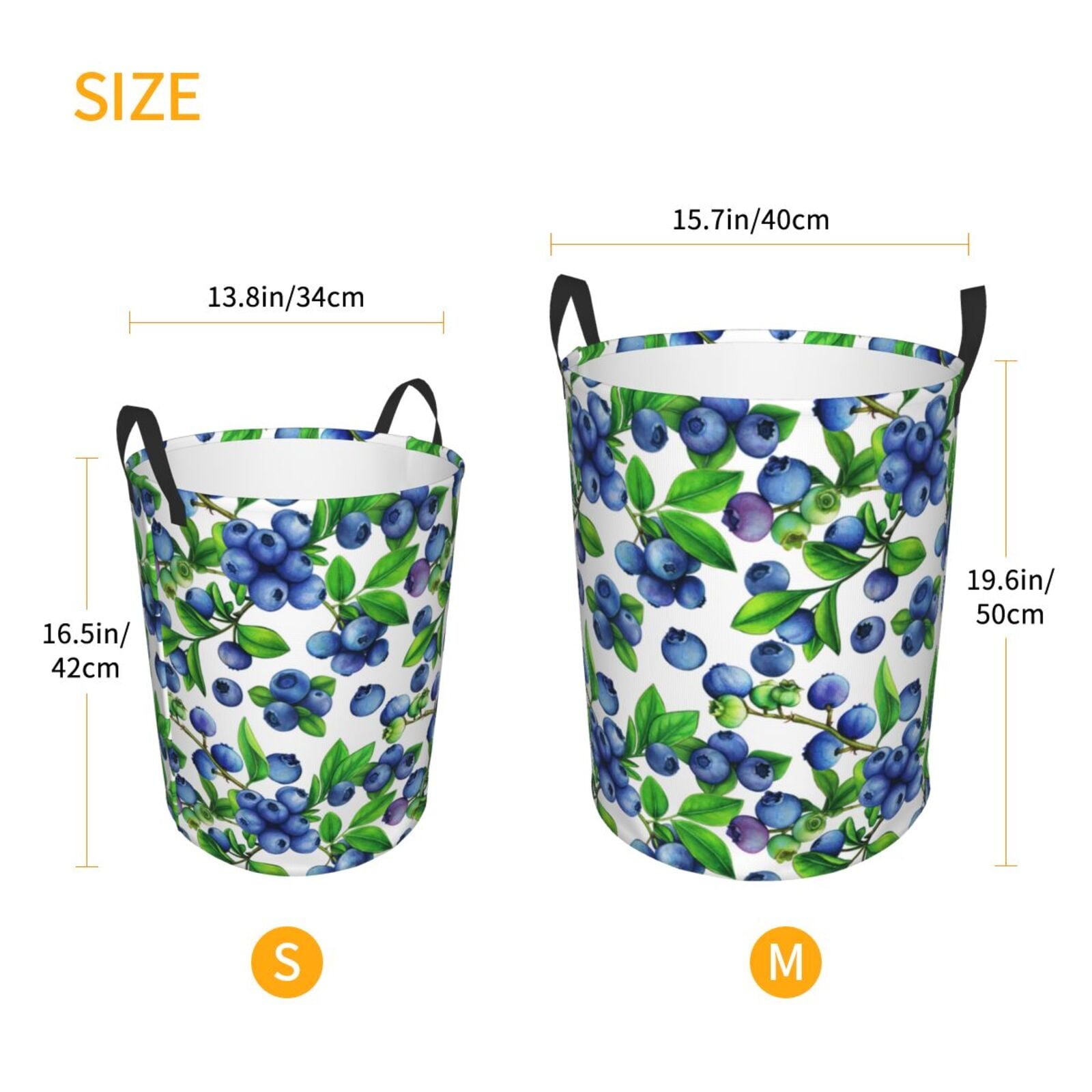 Large Laundry Basket with Handles - Blueberries design Kids Baby Dirty Clothes Laundry Hamper for Bedroom Aesthetic