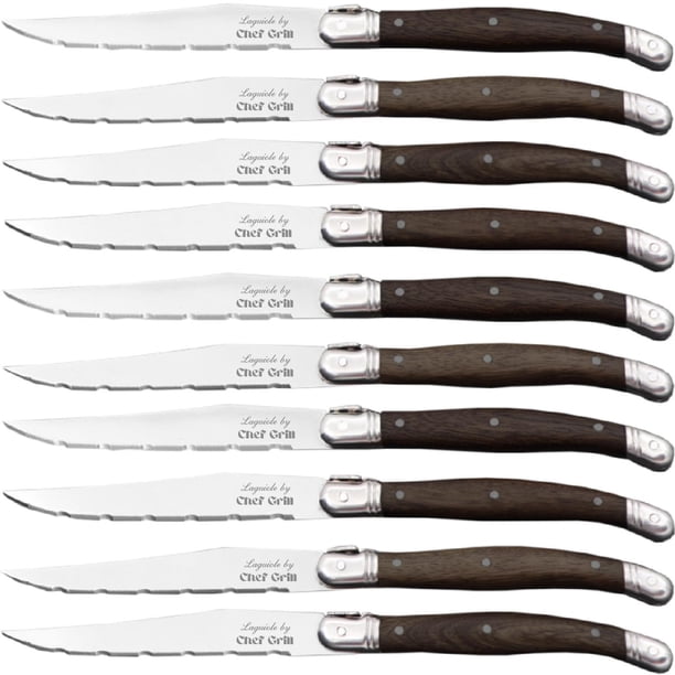 Cuchillos para Corte Superior LaguioleWoodDark 10pzas 23 cm Madera Cafe Oscuro Acero Inoxidable Cuchillo para carne