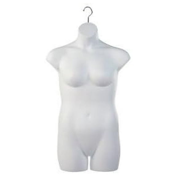 Plus Size Female Torso Form - White Hanging Mannequin for Display - Larger Ladies Form for Swimwear, Lingerie & Athletic Apparel - Includes Swivel Hook