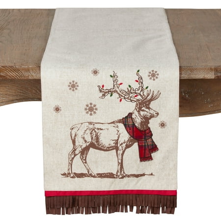 UPC 789323339935 product image for Saro Lifestyle Holiday Table Runner With Festive Reindeer and Tassel Design | upcitemdb.com
