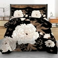 thumbnail image 2 of Queen Comforter Set Botanical Floral Bedding Set White Flowers Leaves Printed on Black Reversible Design Soft Microfiber Comforter with Sheet Set All Season 7 Pieces Bed in a Bag, 2 of 7