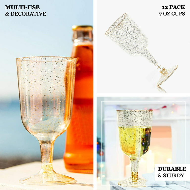 Efavormart 12 Pack - 7oz Gold Glittered Clear Disposable Plastic
