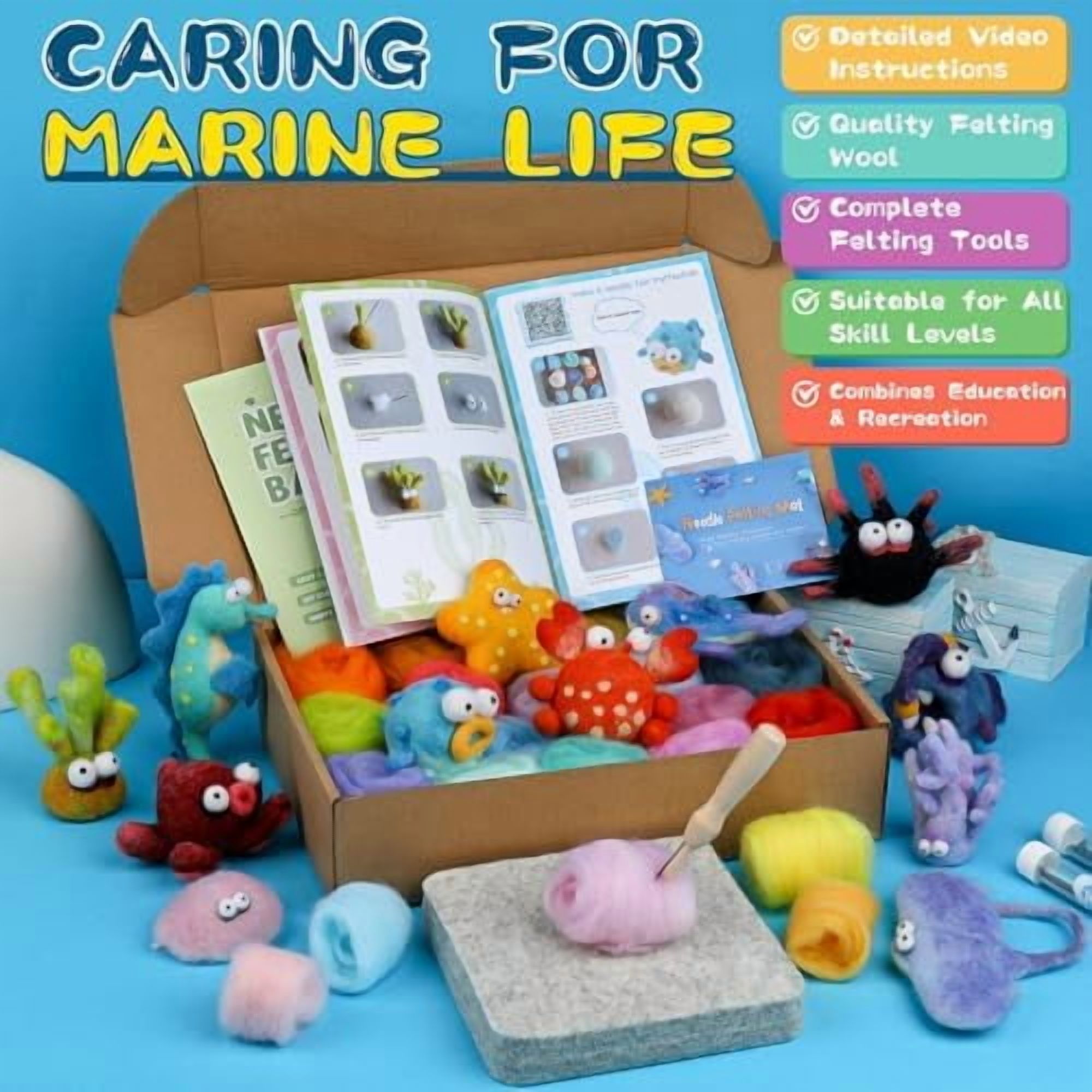 Needle Felting Kits for Beginners Adult 12 Sea Animal Supplies with Wool Roving, Felt Art Kit, Wool Felting Kit for DIY Craft Home Decoration Party Supplies for Starters$$Art & Craft