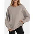thumbnail image 3 of Women Oversized Sweatshirts Crewneck Side Slit Pullover Long Sleeve Casual Tops, 3 of 7