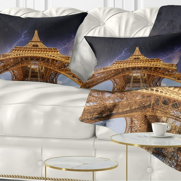 Design Art Designart Storm Above Paris Paris Eiffel Towerin Paris Cityscape Throw Pillow Walmart Com Walmart Com