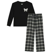 Sleep On It Girls 2-Piece Woven Flannel Plaid Pajama Sets - Black , 14-16